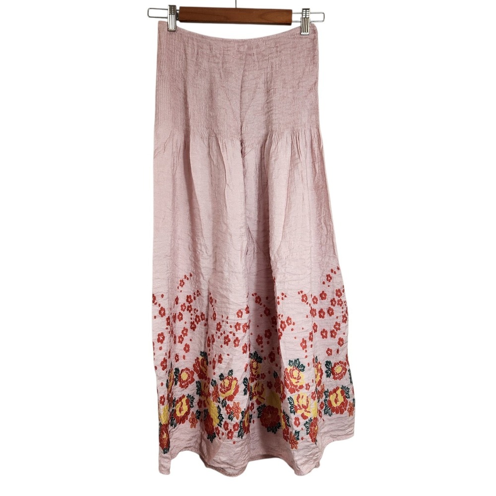 ANTHROPOLOGIE Lapis Pink Dress Skirt One Size Fairy Core Floral Embroidered